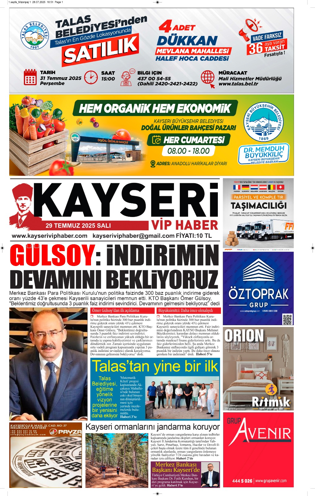 29 Temmuz 2025 Salı