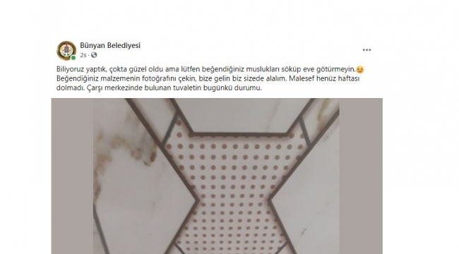 BÜNYAN BELEDİYESİ'NDEN MUSLUK HIRSIZLIĞINA GÜZEL PAYLAŞIM