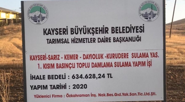 BÜYÜKŞEHİR’DEN SARIZ’A ''DAMLAMA SULAMA PROJESİ''