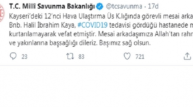 Tedavi gören Binbaşı Halil İbrahim Kaya, koronavirüs'ten hayatını kaybetti