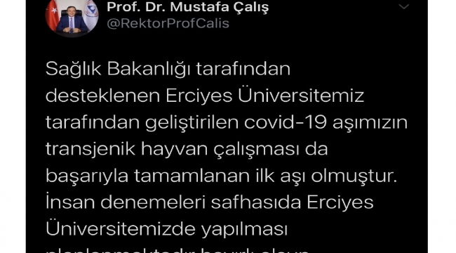 ERÜ'DEN YERLİ COVİD-19 AŞISI