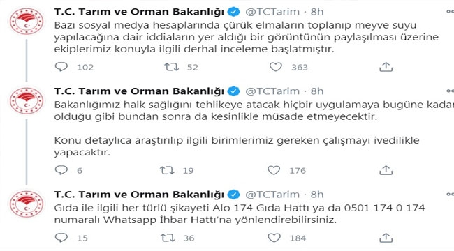ÇÜRÜK ELMALARA BAKANLIKTAN SORUŞTURMA !