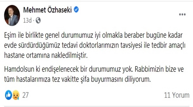MEHMET ÖZHASEKİ VE EŞİ HASTANE'DE TEDAVİ ALTINDA