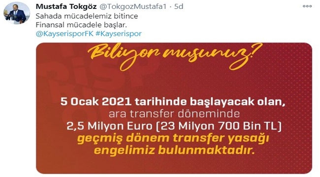23 MİLYON 700 BİN TL'LİK TRANSFER YASAĞI