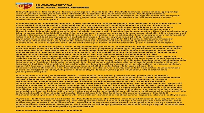 KAYSERİSPOR, MAHKEMEYE GİDECEK