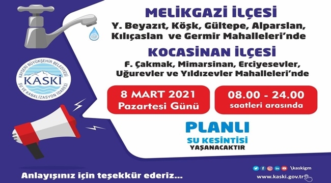 11 MAHALLEDE SU KESİNTİSİ UYARISI