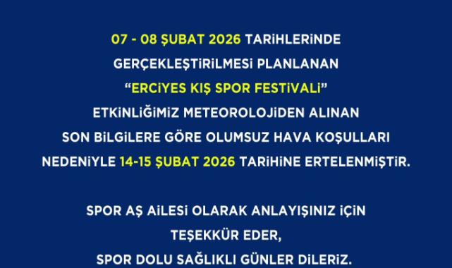 KIŞ SPOR FESTİVALİ 14-15 ŞUBAT'A ERTELENDİ