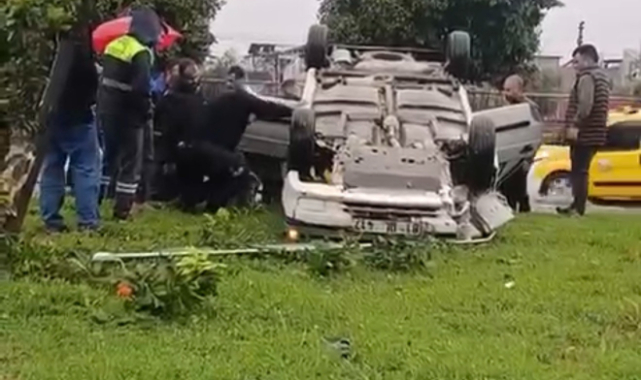 OTOMOBİL TAKLA ATTI: 1 YARALI