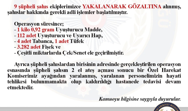 SUÇ ÖRGÜTÜ OPERASYONUNDA ŞÜPHELİ, POLİSLERE ATEŞ AÇTI: 1 POLİS YARALI