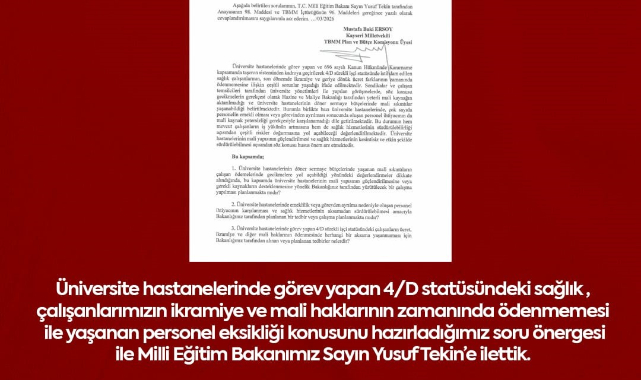 MHP'Lİ ERSOY, ÜNİVERSİTE HASTANELERİNDEKİ MALİ SORUNLARI TBMM GÜNDEMİNE TAŞIDI