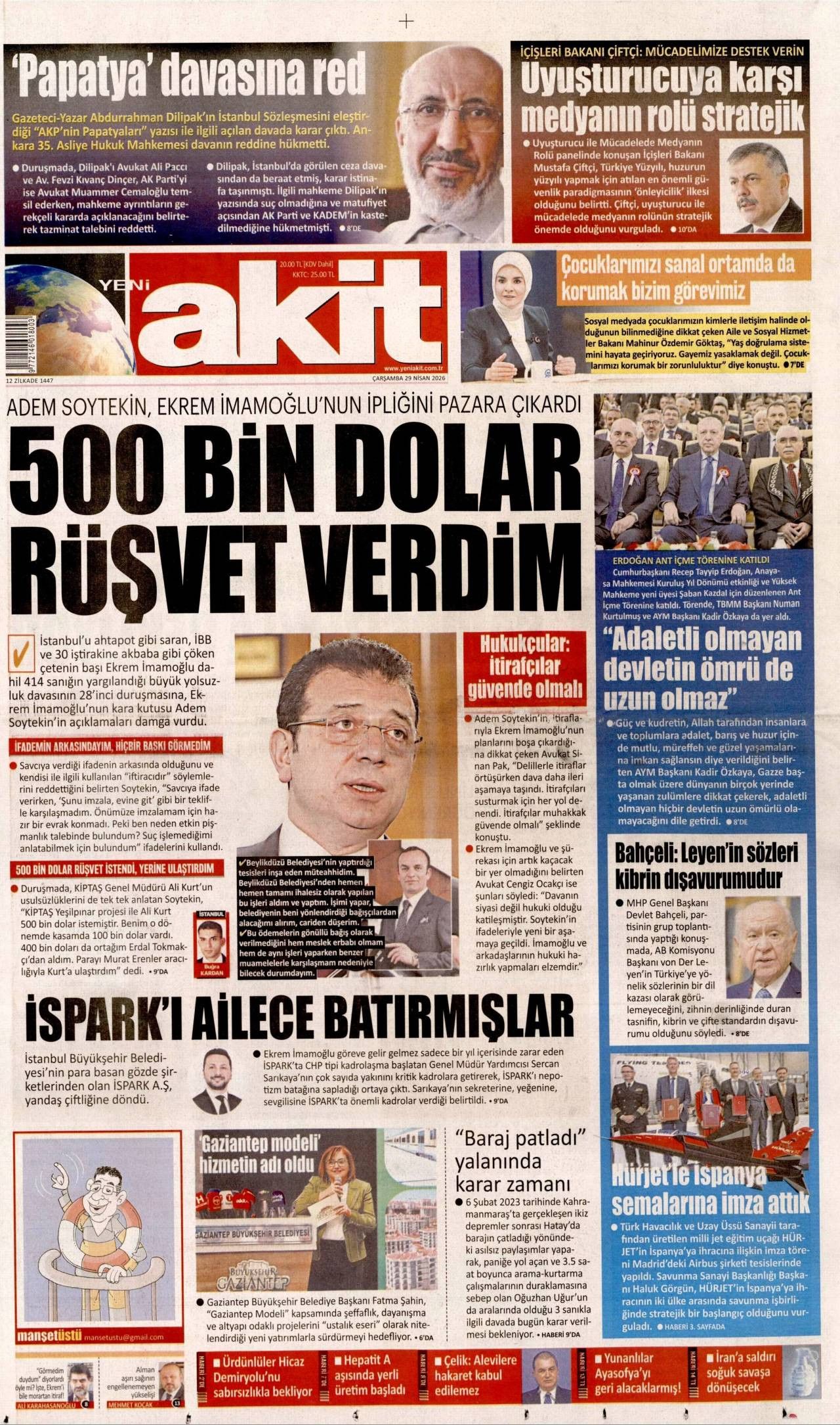 Yeni Akit Gazetesi Gazete Manşeti
