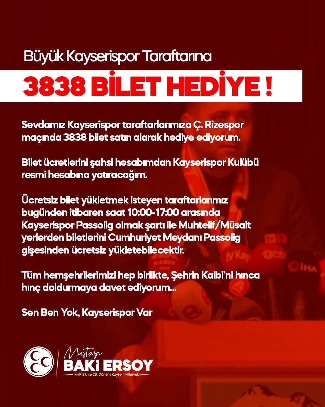 ERSOY’DAN KAYSERİSPOR TARAFTARINA DESTEK