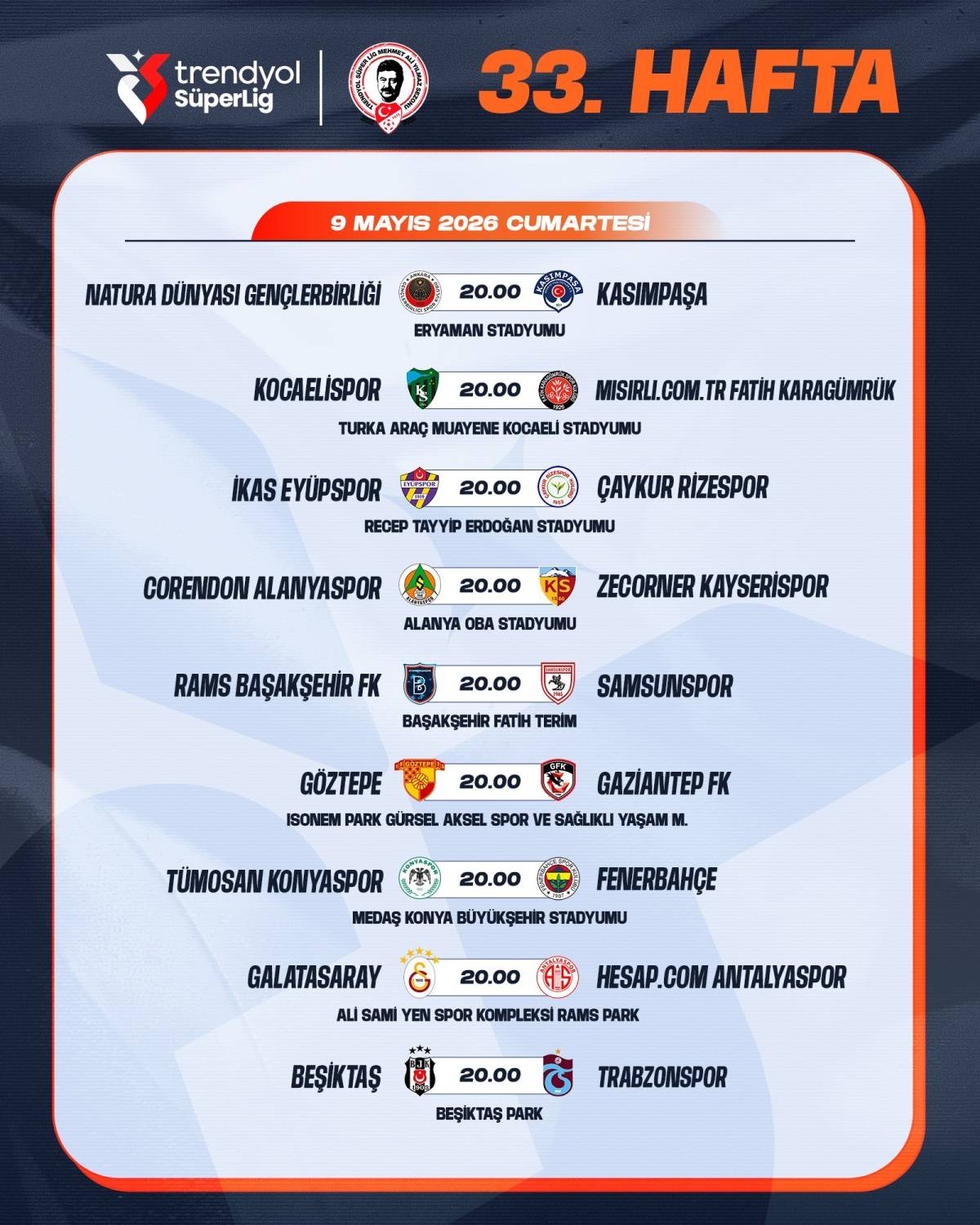 33. HAFTA PROGRAMI BELLİ OLDU