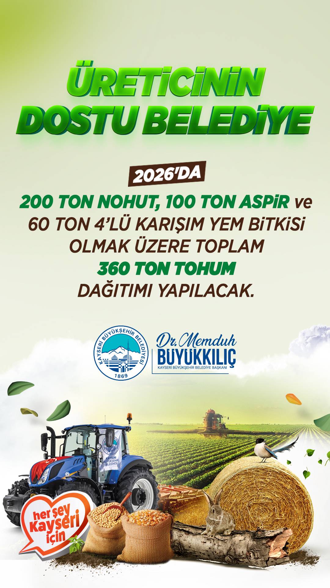 BÜYÜKŞEHİR’DEN 10 MİLYON TL’LİK TOHUM DESTEĞİ